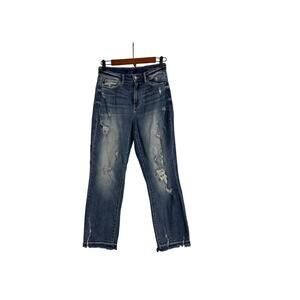 Judy Blue Jeans Straight Fit Distressed Fray Bottom Jeans Size Women's 3 | 26